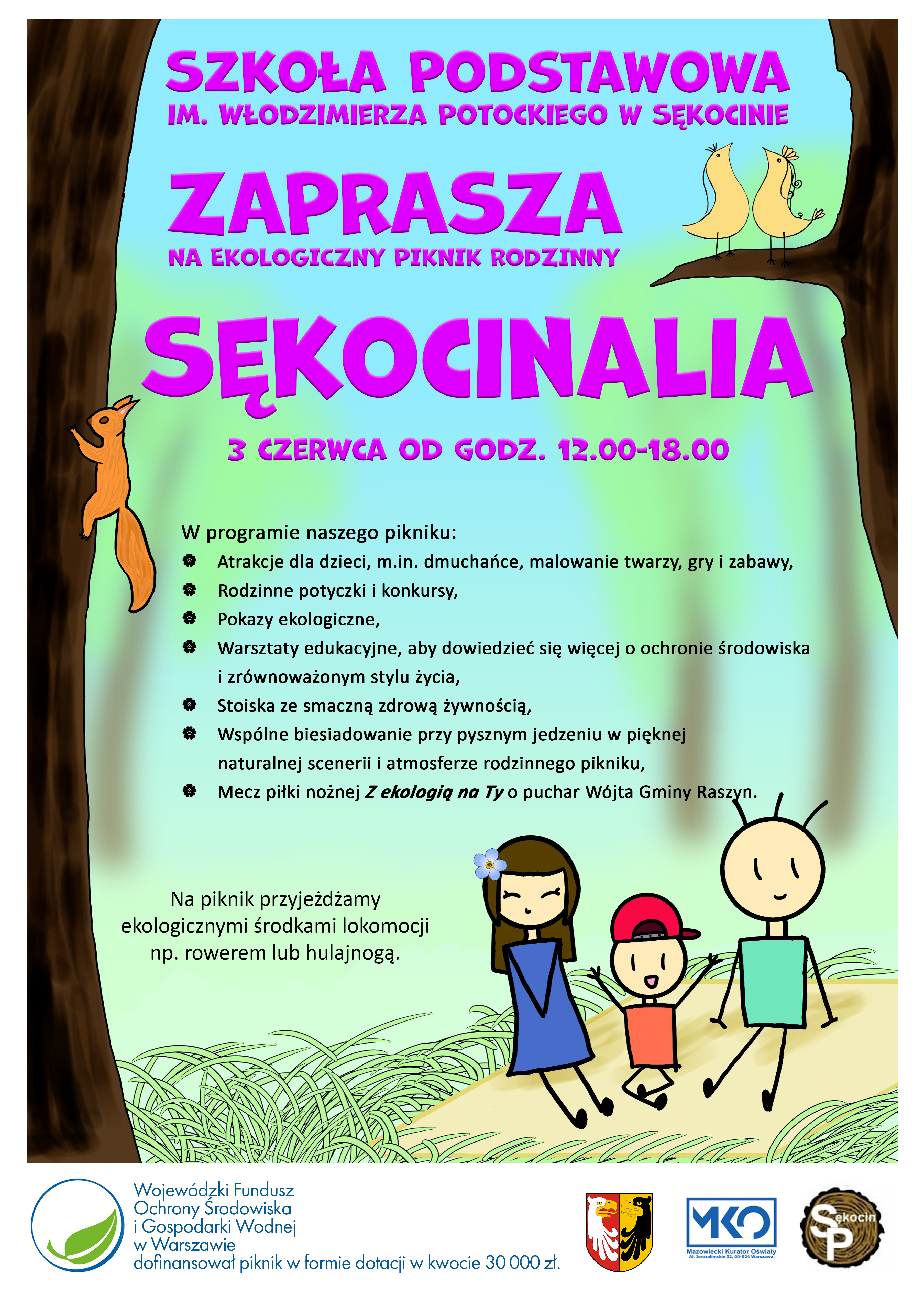 Plakat: Sękocinalia – ekologiczny piknik rodzinny data: 03.06.2023 godz. 12-18