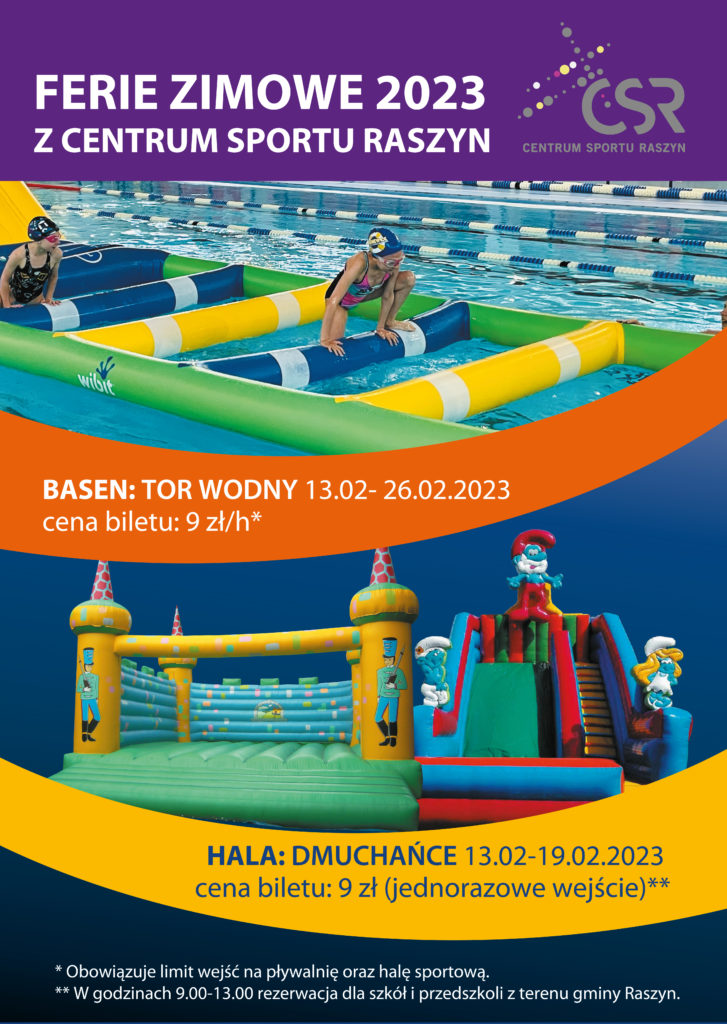 Plakat: Ferie w Centrum Sportu Raszyn data od 13.02 do 27.02