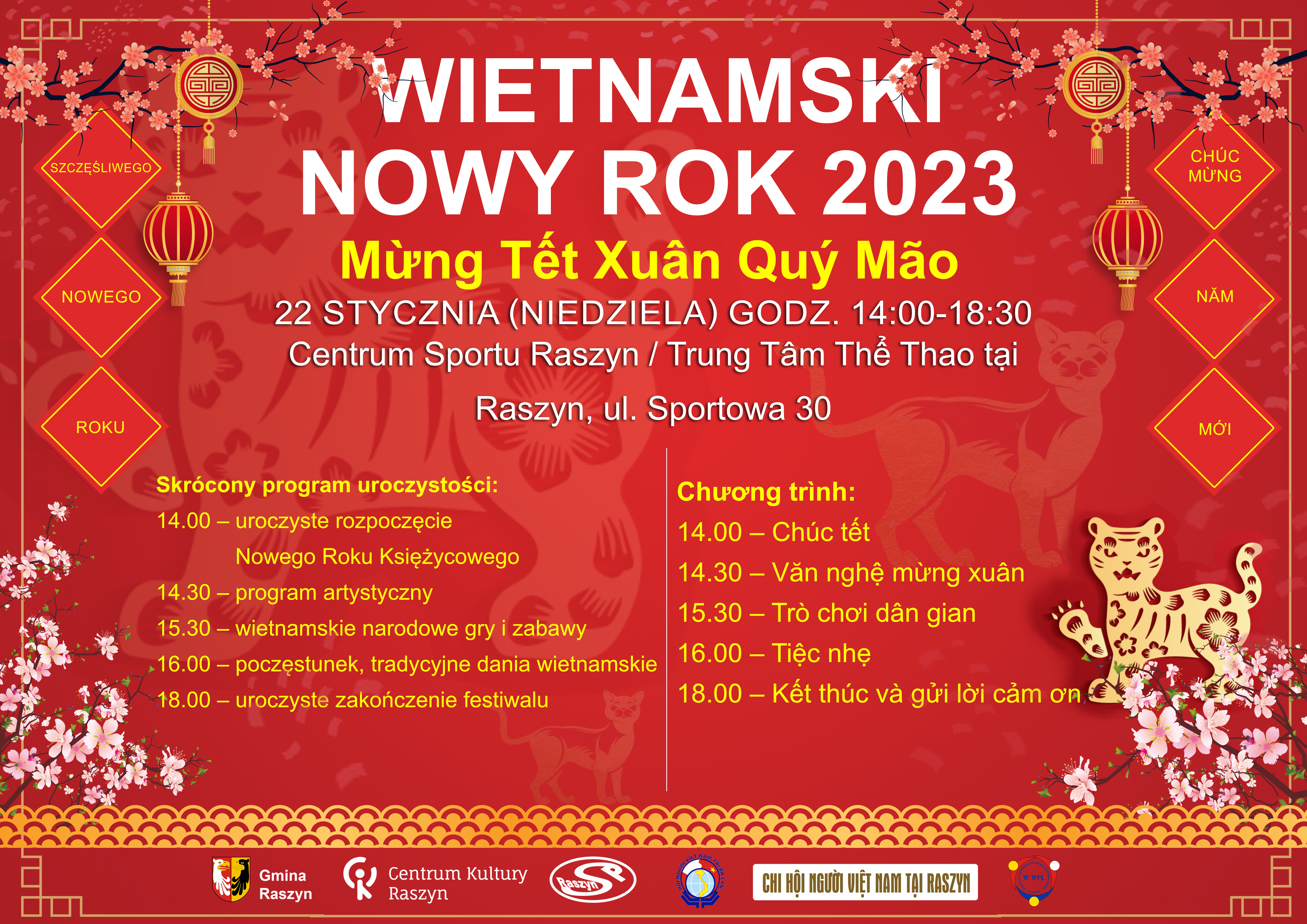 Plakat: Wietnamski Nowy Rok godz. 14-18 data 22.01.2023