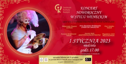 Plakat:  KONCERT NOWOROCZNY W STYLU WENECKIM w wykonaniu artystów Operetkowej Sceny Gwiazd