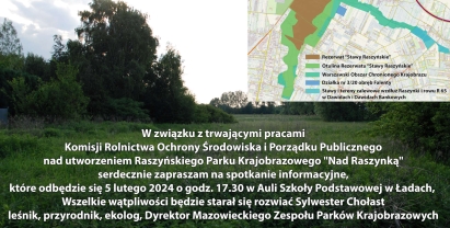 Plakat: Spotkanie informacyjnie odnośnie Raszyńskiego Parku Krajobrazowego "Nad Raszynką"
